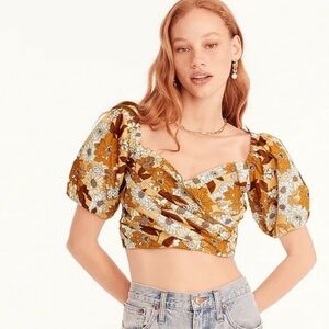 NEW J.Crew puff sleeve crop top print XL